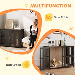 Cage pour chien en bois de noyer brun de 39 pouces, résistante aux morsures, avec filet anti-évasion et porte simple pour les grands chiens - Product Image 3