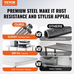 Tavolo da Lavoro in Acciaio Inox Resistente 24 X 12 X 38 Pollici, Capacità di Carico 500 LBS, 4 Ruote, 3 Altezze Regolabili, per Cucina Commerciale - Product Image 2