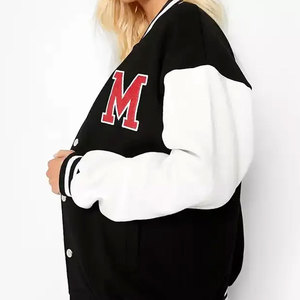 Chaqueta Deportiva Unisex Econex, Estilo Universitario, Color Negro y Blanco, Letra M Bordada, Forro Polar, Estilo Preppy, Manga Larga, Cuello Alto, Ropa de Invierno - Product Image 4