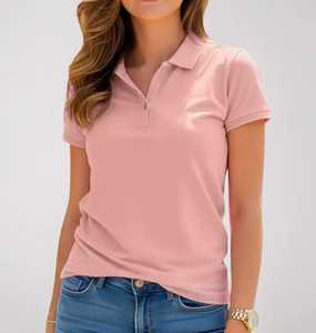 Polo de Manga Corta Rosa Sólido para Mujer, Top Casual de Punto con Cuello - Product Image 4