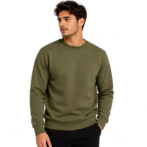 <b>Men's</b> Olive <b>Green</b> Crew Neck Sweatshirt Oversized Fit 100% Cotton Fleece Pullover Casual Waterproof Windproof Winter - Product Image 1