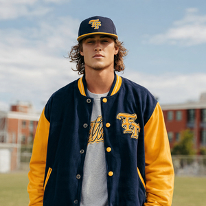 Chaqueta Varsity de Talla Grande para Hombre, con Mangas de Cuero y Bordado, Cuello Redondo, Chaqueta de Béisbol de Invierno para Hombre - Product Image 3