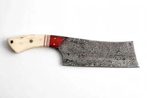 Couteau à découper la viande en acier Damas artisanal, manche en résine rouge, couteau à hacher robuste - Product Image 3