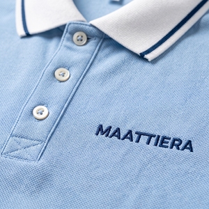 MAATTIERA Mens Light <b>Blue</b> <b>Polo</b> <b>Shirt</b> Custom Embroidered Logo White Collar Short Sleeve Premium Casual Pique Uniform Wholesale - Product Image 6