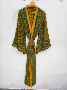 Robe en soie longue jusqu'aux chevilles pour elle, robe multicolores, robe de nuit, robe indienne vintage en soie recyclée, kimono en sari. - Product Image 3
