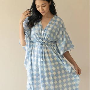 Khavaahish artesanía Vestido corto de caftán para mujer 100% algodón transpirable sostenible impresión Digital sólido Natural otoño - Product Image 1