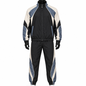 Ensemble de survêtement pour homme avec blocs de couleur, manches longues, col montant, fermeture éclair, style sportif, respirant, en polyester, pour l'automne - Product Image 1