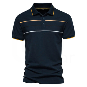Polo de Manga Corta Azul Marino para Hombre, Diseño a Rayas, Tejido de Punto Transpirable, Estilo Casual - Product Image 2