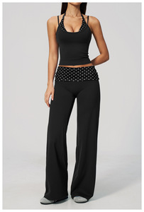 Black Polka Dot Halter <b>Crop</b> <b>Top</b> High Waist Shorts 2 Piece Yoga Set Seamless Sweat-Wicking Activewear - Product Image 2