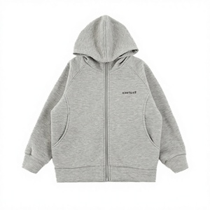 Sweat à capuche gris brodé à manches longues pour garçons, coupe-vent unisexe en molleton 100 % coton respirant, coupe ample - Product Image 1