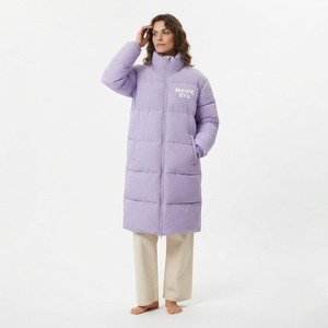 Long Quilted Puffer <b>Coat</b> Women Stand Collar Full Sleeve Winter Jacket Solid Color Thick Wadding <b>Zipper</b> Closure - Product Image 2