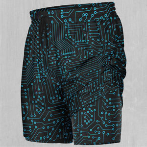 <b>Men</b>’s Premium Black Circuit Print <b>Shorts</b> Quick Dry Casual Sportswear Elastic Drawstring Waist Geometric <b>Pattern</b> Lightweight - Product Image 4