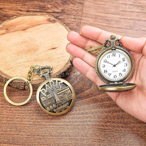 Reloj de Bolsillo Vintage de Metal con Diseño de la Torre Eiffel de París, Colgante Redondo con Cadena, Recuerdo con Diseño de un Monumento Francés - Product Image 4