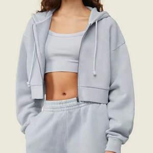 Sudadera Corta con Cremallera para Mujer, Diseño Personalizado, Logotipo Impreso en la Parte Delantera, 100% Algodón Ecológico, Estilo Urbano - Product Image 4