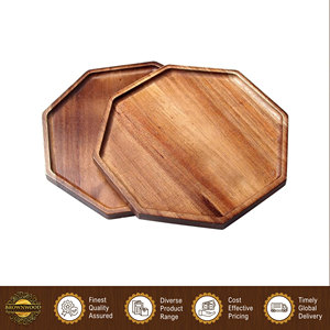 Juego de 2 Platos Octagonales de Madera de Acacia, Diseño Elegante, Hechos en India, para Frutas/Aperitivos/Quesos y Charcutería - Product Image 4