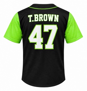 Individuelles Sublimations-Baseballtrikot, schwarzer Körper, neongrüne Ärmel, Nummer 47, individueller Teamname, Schriftart, Button-Down, leicht - Product Image 5
