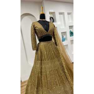 Lehenga Choli de Diseñador Dori con Trabajo de Lentejuelas para la Madre de la Novia, Traje de Boda - Product Image 4