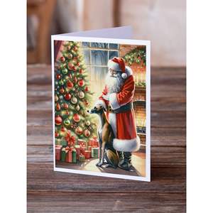 Whimsical Greyhound y Santa Claus Tarjetas de felicitación Paquete de 8 A7 Tamaño 5x7 Tarjetas de notas en blanco con sobres - Product Image 2