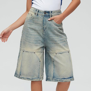 Custom Acid Wash Denim Jorts Streetwear Baggy Fit Vintage Cotton Jean <b>Shorts</b> OEM Manufacturer - Product Image 6