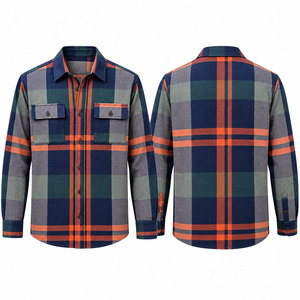Chemises de travail en flanelle à carreaux 100% coton, anti-plis, à double poche poitrine, avec ourlet brut, boutons-pression, style décontracté, direct usine, automne - Product Image 1