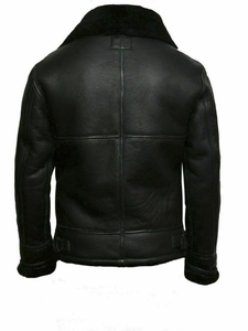 Men's Genuine Leather Biker Jacket Sherpa <b>Lined</b> Zipper Closure Turn-down Collar Windproof Winter Moto <b>Coat</b> - Product Image 6