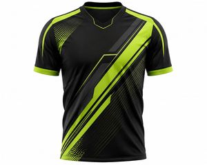 T-shirt sportif à manches courtes pour homme, motif géométrique noir et gris, col en V, séchage rapide, coupe régulière, tricoté en polyester - Product Image 2