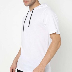 เสื้อยืดมีฮู้ดแขนสั้นสีขาวสำหรับผู้ชายพิมพ์ลายตัวอักษรแบบมีเชือกผูกเสื้อฮู้ดลำลองสำหรับฤดูร้อน - Product Image 3