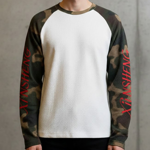 เสื้อสเวตเชิ้ตปี 2026 ผู้ผลิตเสื้อผ้า ปักลายตามสั่ง ตกแต่งสีสันแบบ Color Block ลาย Patchwork ลายวาฟเฟิล ลายพราง แขนยาว สำหรับผู้ชาย - Product Image 6