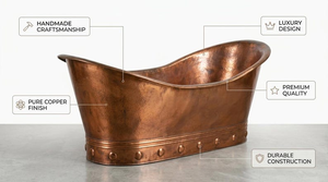 Bañera de Cobre Hecha a Mano de Lujo, Bañera Ovalada Independiente para Baños Elegantes - Product Image 2