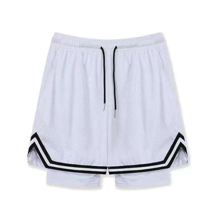 Men's White Mesh Sport Shorts <b>Black</b> Trim Front Drawstring Waist Mid Rise Quick Dry Breathable 100% Polyester Knitted Casual - Product Image 1