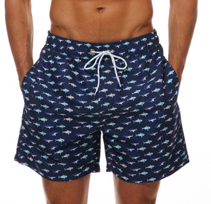 Shorts de bain pour hommes personnalisables, respirants, bleus, à cordon de serrage, taille mi-haute, séchage rapide, décontractés, tissés, 100 % coton - Product Image 5