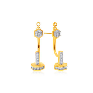 18K Yellow Gold Hexagon <b>Diamond</b> Drop <b>Earrings</b> Geometric Lab Grown <b>Diamond</b> <b>Dangle</b> Fine Jewelry for Women - Product Image 2
