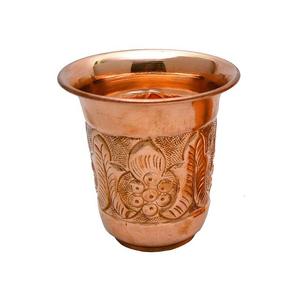 Embossed Lotus Copper Tumbler Traditional Floral Water Glass Heritage Drink Cup Temple Style <b>Kitchen</b> Dining Wholesale - Product Image 1