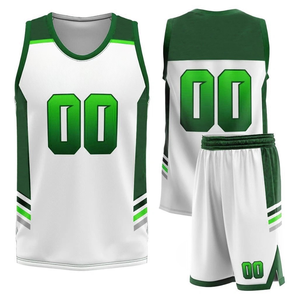 Ensemble de maillots de basket-ball sublimés personnalisés, blanc et vert, col en V, sans manches, respirant, uniforme pour adultes, unisexe, vêtements d'équipe - Product Image 2