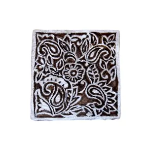 손으로 조각 된 나무 블록 꽃 패턴 장식 나무 패턴 나무 스탬프 섬유 인쇄 블록 패브릭 인쇄 블록