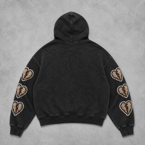 Sweat-shirt à capuche premium personnalisé pour homme, en coton épais, style streetwear, avec motif cœur brisé, effet délavé à l'acide, fabrication artisanale - Product Image 2