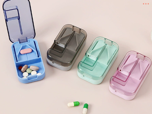 Compact <b>Pill</b> Storage <b>Case</b> With Cutter Blue Gray Mint Pink Plastic Portable Medication Organizer <b>For</b> Daily Use - Product Image 1