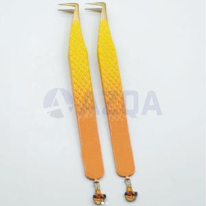 Pinzas Profesionales para Pestañas con Punta Dorada, Color Amarillo Degradado Naranja, Pinzas de Acero Inoxidable para Extensión de Pestañas, Herramienta de Aislamiento de Volumen - Product Image 1