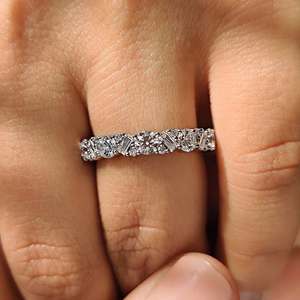 925 Sterling <b>Silver</b> Mixed Cut Moissanite Eternity <b>Ring</b> | Round & <b>Emerald</b> Cut VVS Wedding Band - Product Image 6