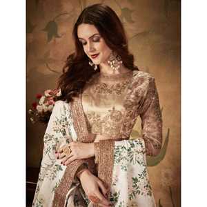 Glamour blanc imprimé floral Organza Sangeet Wear Lehenga Choli - Product Image 3