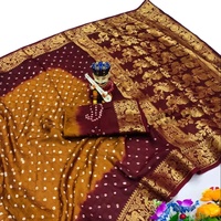 Nouveaux rideaux en soie Bandhej confortables de haute qualité avec bordure Kanchipuram jari élégant et joli sari
