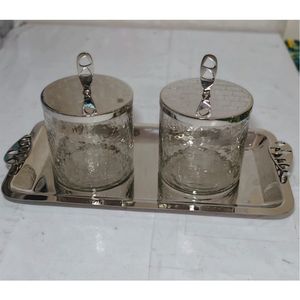 Luxury Stainless Steel 3-Piece Condiment Jar Set with Serving Tray & <b>Lids</b> <b>Decorative</b> Spice Pot Sugar Bowl for Hotel Restaurant - Product Image 5