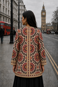 Women's Winter <b>Jacket</b> with Hand Embroidered Suzani Design <b>White</b> Fabric Bridesmaid Gift or Women's Clothing OEM ODM Bulk Sale - Product Image 3