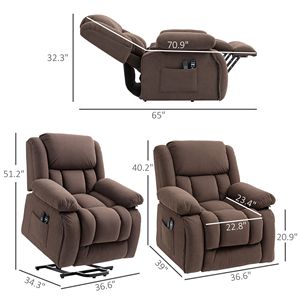 Poltrona Reclinabile Elettrica Marrone con Massaggio Vibrante, Riscaldamento e Porte USB per Adulti - Product Image 3