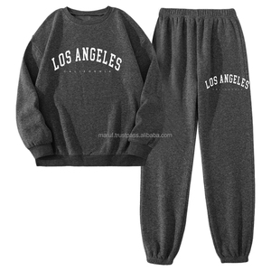 Dark <b>Grey</b> Solid 2-Piece Jogger Sweatshirt Sweatpants <b>Women's</b> Casual Wear <b>Tracksuit</b> Plus Size Custom Logo Printing Button - Product Image 1