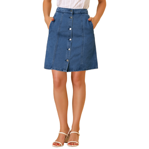 Casual Washed Colored Slant Pocket Denim Skirt Sweet Style Breathable Denim Skirt for Summer - Product Image 3