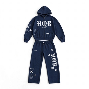 HQR Custom Eco-Friendly Acid Wash Purple 320g Cotton Zip up <b>Hoodie</b> and Jogger Tracksuit Set Letter Print Unisex - Product Image 3