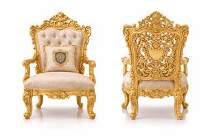 Juego de comedor de lujo estilo Maharani de madera con acabado dorado, mesa de comedor moderna y juego de sillas plegables para 6 personas, EE. UU. - Product Image 2