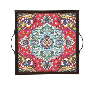 Plateau de service en bois artisanal avec motifs imprimés en émail, plateau de service pour hôtel, plateau de service pour dîner, utilisation de qualité supérieure - Product Image 6