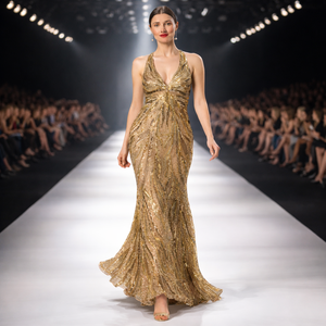 Robe de soirée scintillante exclusive pour femmes |   Silhouette de sirène sans dos |   Robe de soirée formelle - Product Image 5